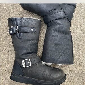 UGG Black Leather Boots with Silver Accents